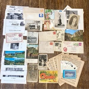 Ephemera Lot | Photos Postcards Playing Cards Yearbook Pages Hymnbook Pages
